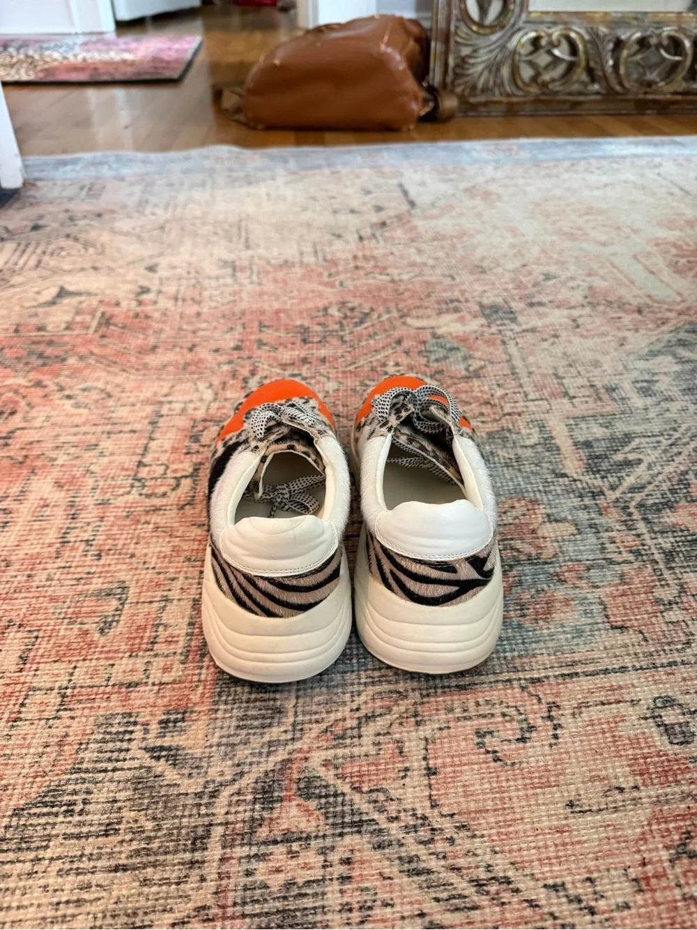 Leopard Print & Orange Women's Fashion Sneakers